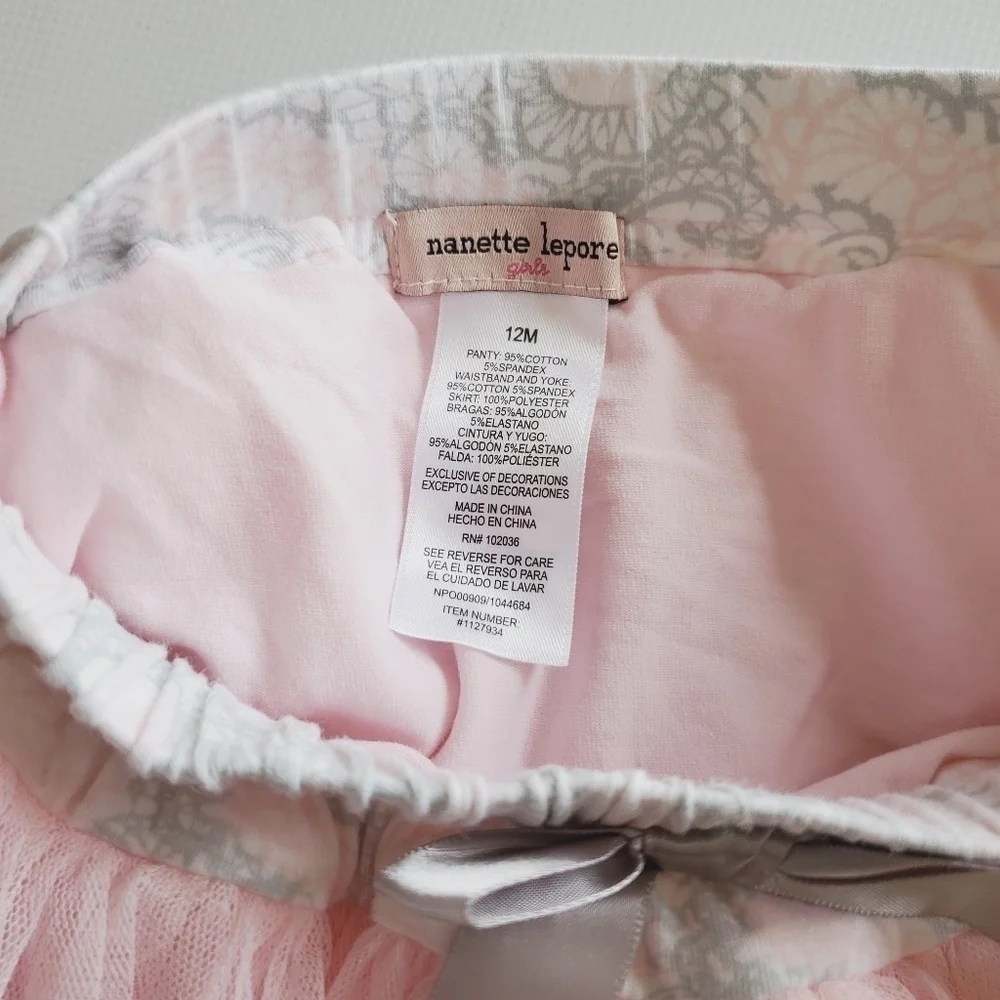 K1005 * Nanette Lepore Top & Tulle Skirt Set Pink Gray Size 12M